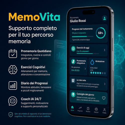 MemoVita App - Supporto completo per il tuo percorso memoria